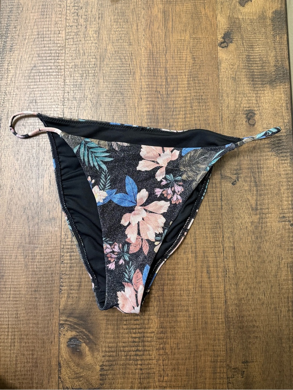 O'Neill Floral Bikini Bottom in Black with Pink & Blue Flowers